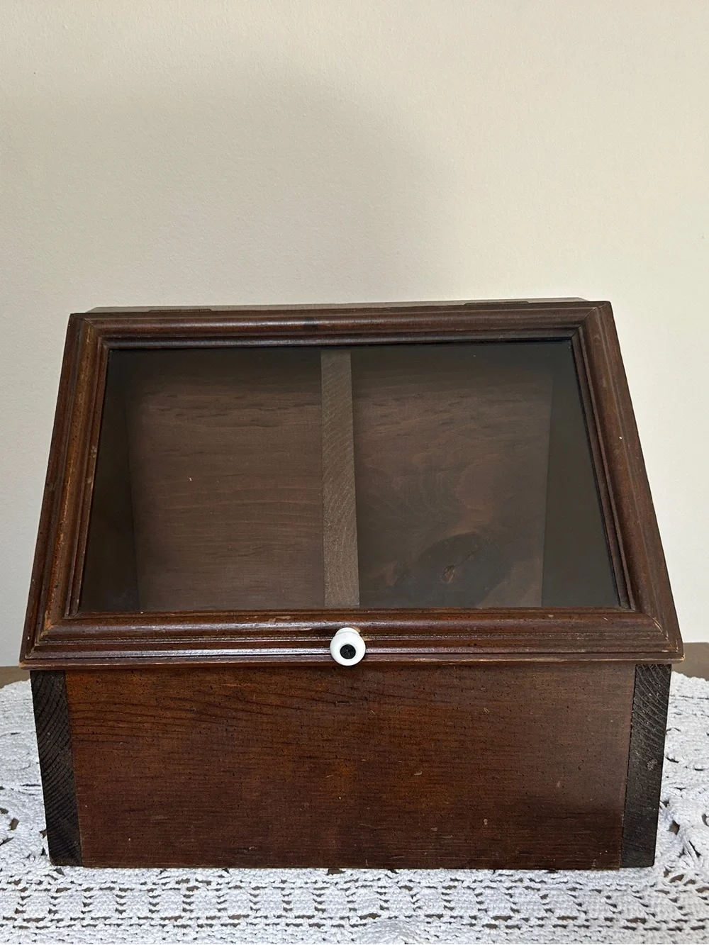 Wood Bread Box with Glass Top in Dark Brown